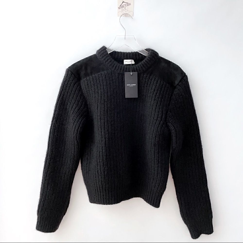 ⭕️ YSL SAINT LAURENT Sweater Black Wool Suede - Picture 3 of 12